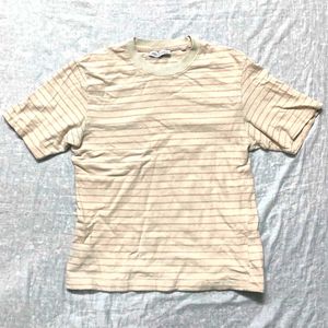 🤎 Soft Neutral Striped Crop Tee | Zara | Size M