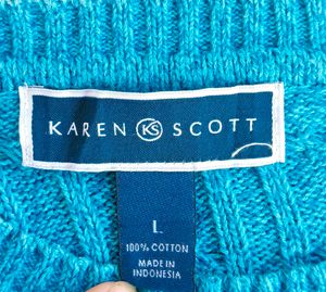 Karen Scott Teal Cable Knit Sweater
