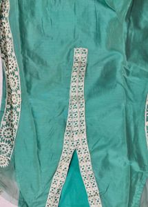 Beautiful Teal Kurta Set with Lace Details