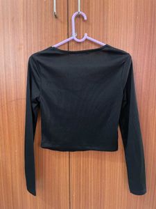 Black Square Neck Long Sleeve Top