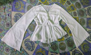 Elegant Ruched Waist Bell Sleeve Top