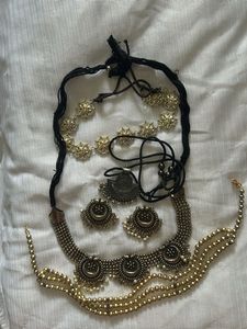 Oxidized Silver & Gold Tone Necklace Set