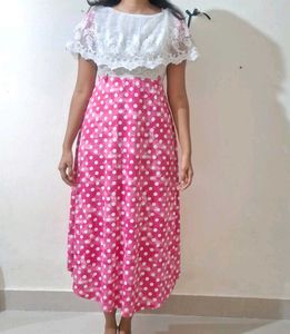 Pink Polka Dot Midi Dress