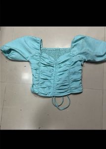 Baby Blue Ruched Crop Top