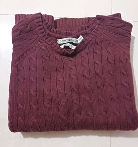 🧶 Burgundy Cable Knit V-Neck Sweater 🧶