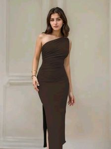 Elegant One-Shoulder Ruched Midi Dress