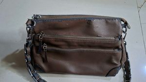 Brown Faux Leather Crossbody Bag