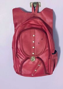 Stylish Red Faux Leather Backpack