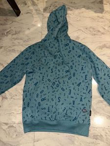 Teal Letter Print Hoodie