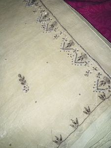 90s Shimmer Cream Saree with Intricate Border