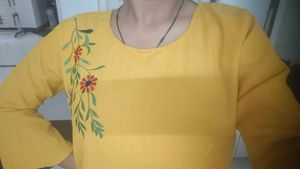 Yellow Embroidered Flared Sleeve Kurta