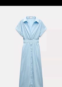 New One Zara Blue Short SleevesMidiShirt