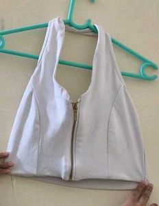 White Halter Neck Zip Crop Top
