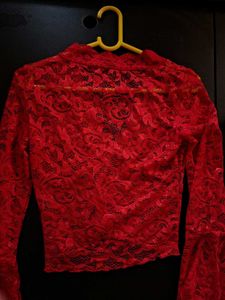 Red Lace Bell Sleeve Top