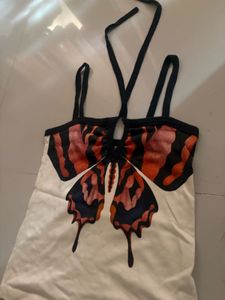 Cute Butterfly Print Halter Top