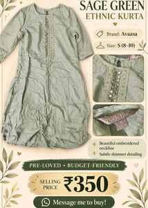 Sage Green Ethnic Kurta with Shimmer Detail