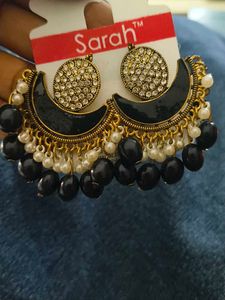 Designer Black & Pearl Jhumka Earrings