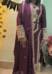 Elegant Purple Embroidered Suit