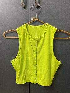 Neon Ribbed Button-Up Crop Top