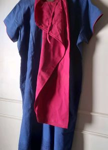 Blue cotton real mirror work Kurta with bottom