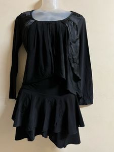 Black Ruffled Long Sleeve Dress