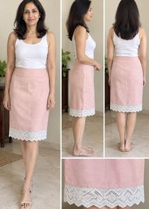 Chic Peach Skirt with Handmade Crochet Lace Trim