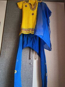 Yellow Kurta Set with Blue Bottoms