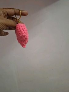 Cute Pink Crochet Heart Keychain