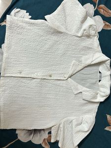 Textured White Button-Up Top