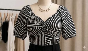 Stylish Black & White Geometric Twist Top