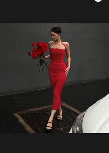 Halter Red Midi Dress