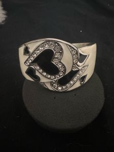 Vintage Heart Rhinestone enemelled  Cuff Bracelet