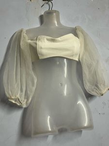 SHEIN BRANDED White Off-Shoulder Puff Sleeve Crop