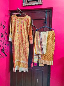 Yellow Printed Kurta Set with Dupatta