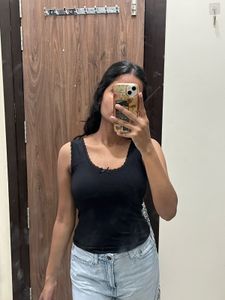Black Lace Trim Tank Top