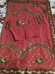 Beautifully Embroidered Saree with Blouse