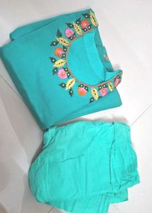 Teal Kurta with Pants Set