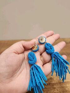 Statement Blue Tassel Earrings