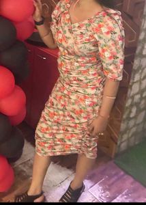 Floral Ruched Midi Dress