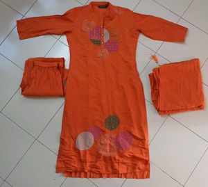 Orange Kurta Set with Embellishments