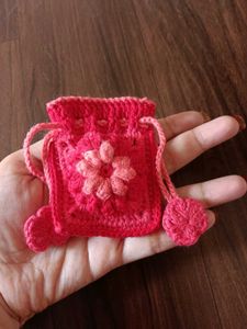 Crochet Fluffy flower mini purse /pouch