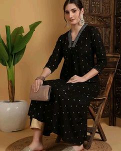 Elegant Black Kurta with White Dots
