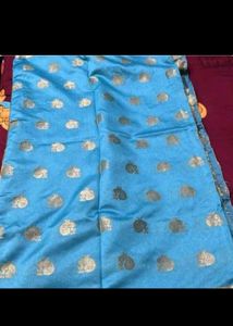Blue Silk Saree with Gold Border
