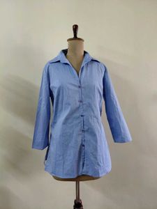Classic Blue Button-Up Tunic Shirt