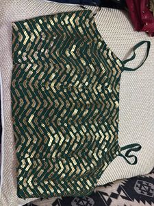Sequin Embellished Green Crop Top/Blouse