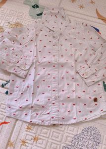 boy White Fox Print Button-Up Shirt