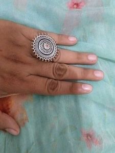 Oxidised Silver Jhumka Earrings &amp; Ring Set
