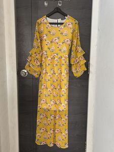 Yellow Floral Ruffle Sleeve Maxi Dress