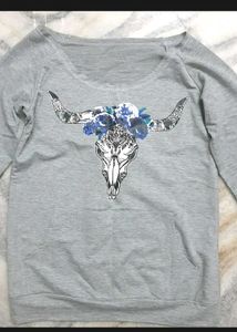 Gray Graphic Print Long Sleeve Top