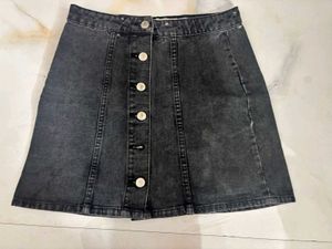 Black Denim A-Line Button-Up Skirt